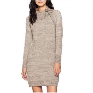 Prana Archer Sweater Dress Brown Women's Size Med Snap Button Turtle Neck